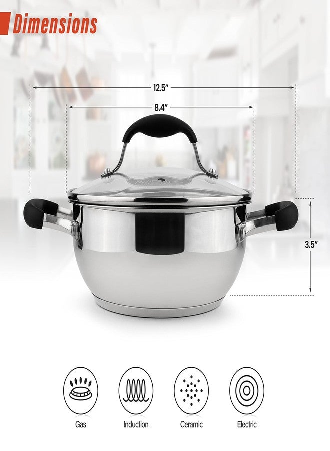 أفاكرافت مقلاة AVACRAFT اليومية المصنوعة من الفولاذ المقاوم للصدأ 18/10، مقلاة للقلي السريع بقاعدة من خمس طبقات، مقلاة للطهاة بغطاء زجاجي، مقلاة متعددة الأغراض للطهي البطيء، مقلاة سوتيه، طاجن في قسم القدور والمقالي (8 بوصة) - Image 3